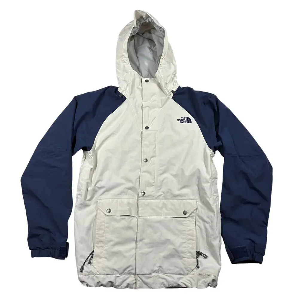 The North Face Jacket Small Nylon Beige Blue Hooded Hiking Outdoor Waterproof